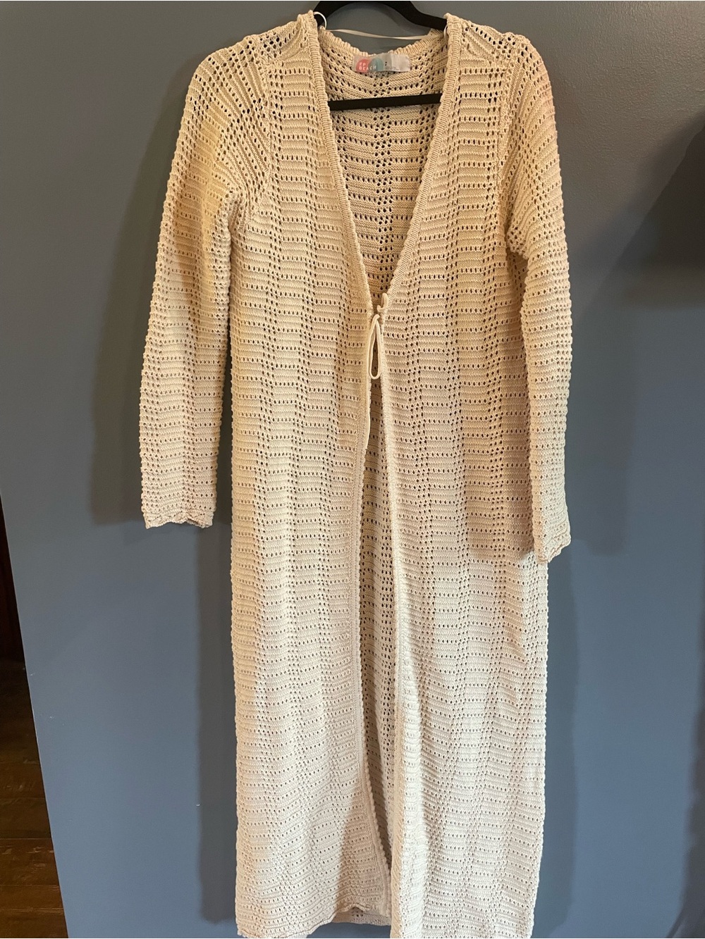 Free People Beach Long Cream Crochet Open-Front Women's Sweater Cardigan